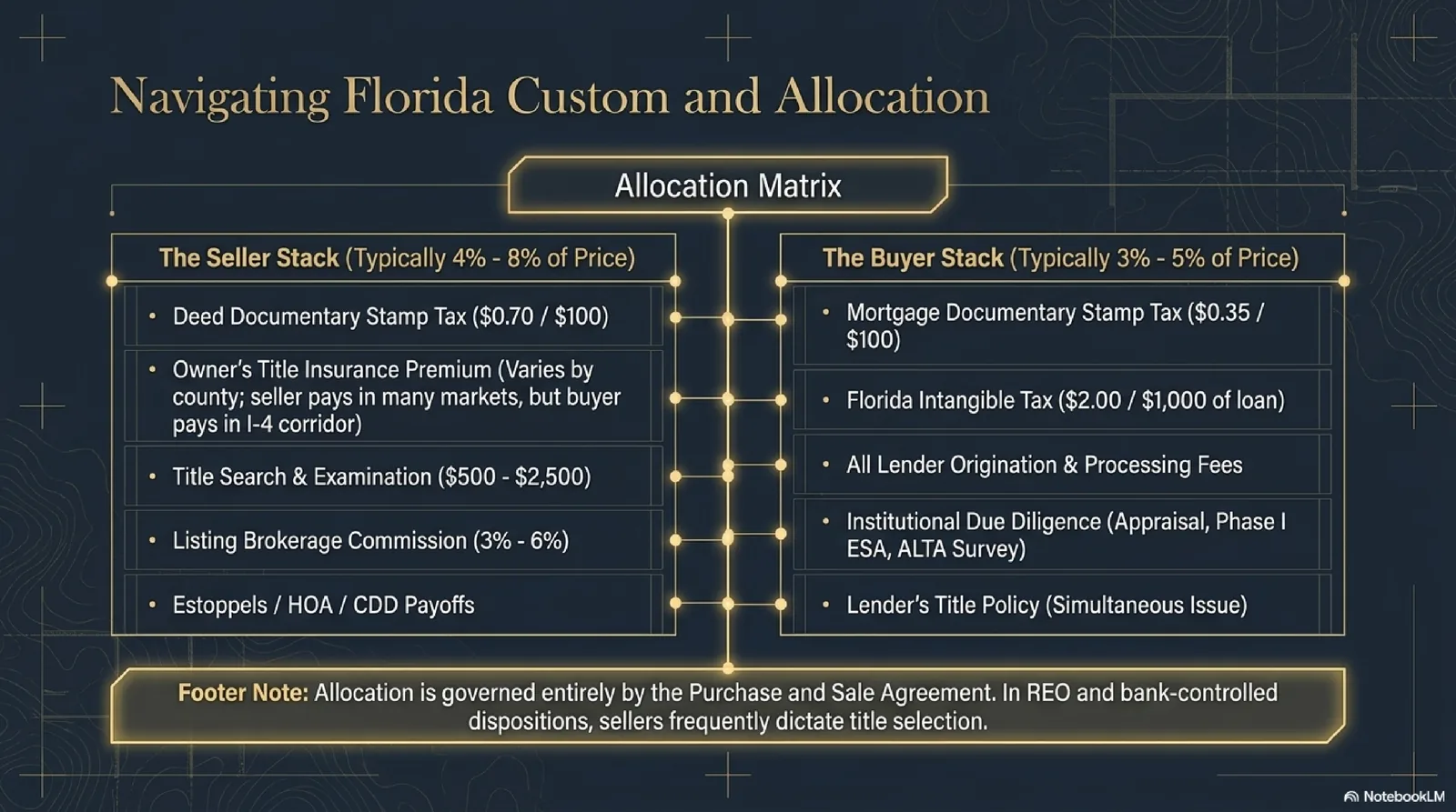 Florida Commercial Underwriting Blueprint slide 3 — Florida documentary stamp tax structure on deed and note.